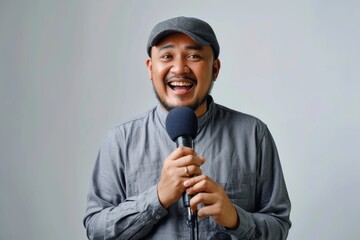 Isolated over a white background, a Muslim man listens to azan or iqamah