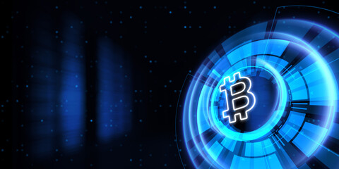 Bitcoin BTC Cryptocurrency digital money trading concept on virtual screen.
