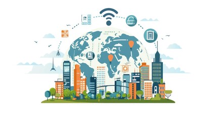 Fototapeta premium international communication , word, city, fiber network, wifi, digital, network