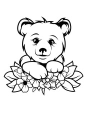 Cute Floral Bear | Wild One | Safari Animal | Teddy Bear | Floral Animal | Floral Bear | Keeper | Original Illustration | Vector and Clipart | Cutfifle and Stencil