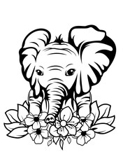 Obraz premium Cute Floral Elephant | Elephant | Floral Mammal | Jungle Life | Elephant with Flowers | Floral Animal | Zoo Animal | Original Illustration | Vector and Clipart | Cutfifle and Stencil