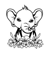 Cute Floral Elephant | Baby Elephant | Floral Calf | Jungle Life | Elephant with Flowers | Floral Animal | Zoo Animal | Original Illustration | Vector and Clipart | Cutfifle and Stencil