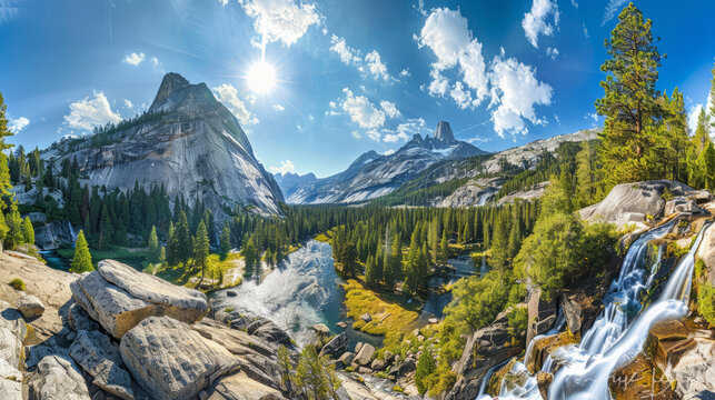 Stunning panoramic view of Half Dome and Liberty Cap in Yosemite National Park