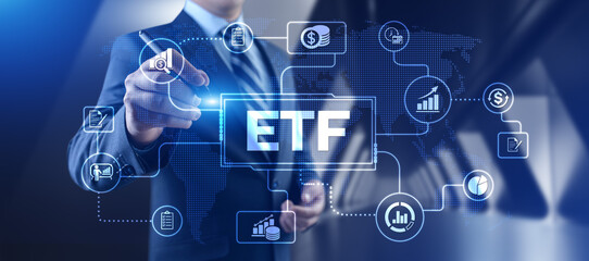 ETF Exchange traded fund stock market trading investment financial concept.