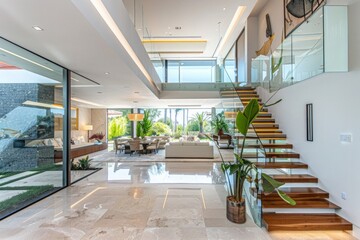 The luxury entrance area, complete with a marble stairway, welcomes guests into the home with a sense of opulence