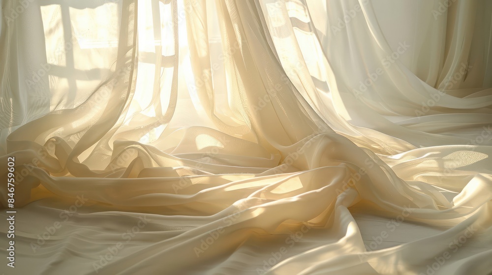 Poster a white curtain is hanging in the sunlight, creating a warm