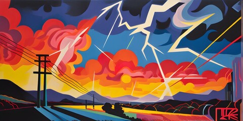Obraz premium abstract pop art illustration of thunderbolt streaks of vivid colors