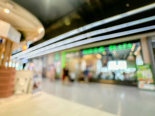 Blurred image of people walking and shoping at atmosphere of shopping in a leading shopping center decorated in a modern way.