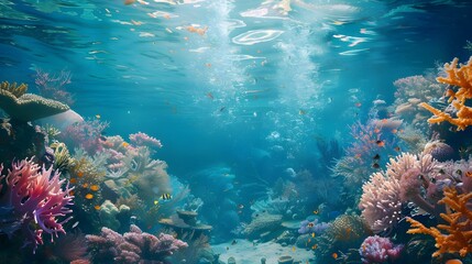 Obraz premium Beautiful underwater scenery with various types of fish and coral reefs Generative AI