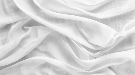 Obraz premium Elegant white fabric texture with soft folds and delicate lines, ideal for backgrounds, design projects, or textile presentations.