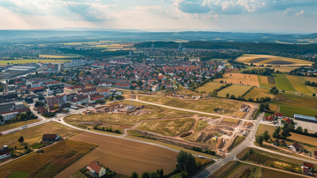 Aerial view of Waiblingen, Baden-W&uuml;rttemberg, Germany with fields and town