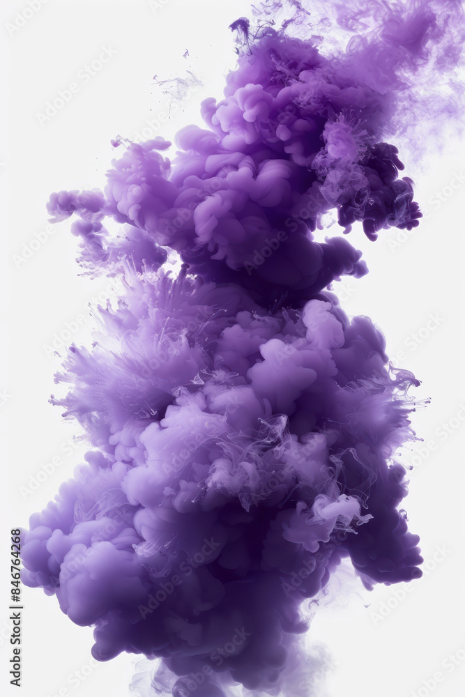 Poster abstract purple smoke cloud against a white background, creating a striking visual effect and artist