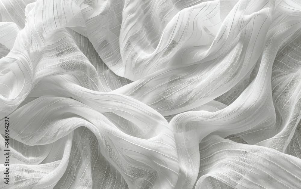 Poster ethereal close-up of white fabric with flowing, delicate, and wavy textures creating an abstract and