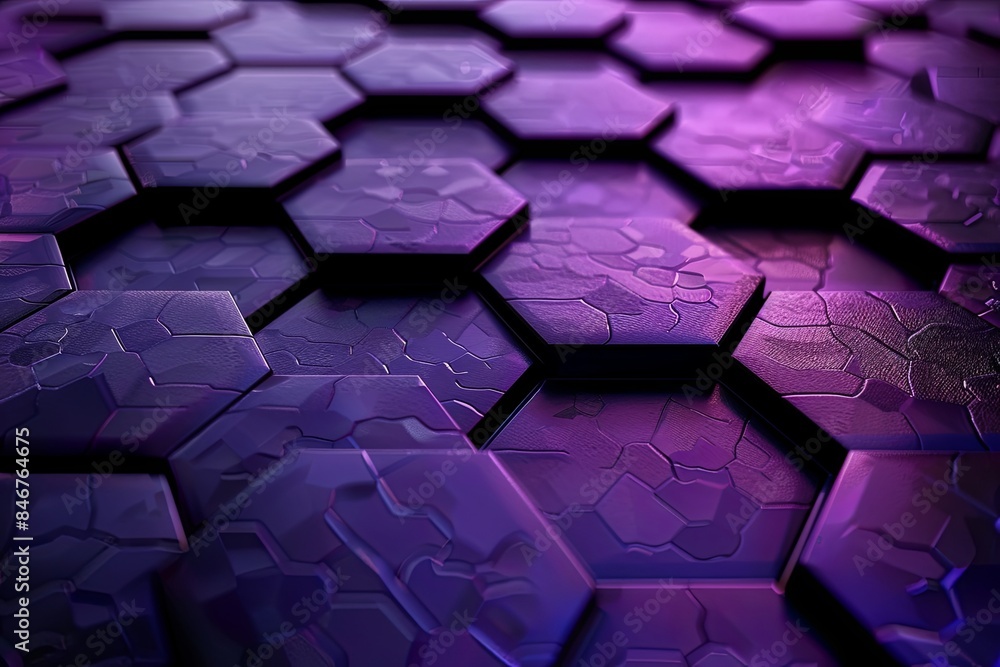 Poster close-up shot of a purple hexagonal pattern background. generative ai