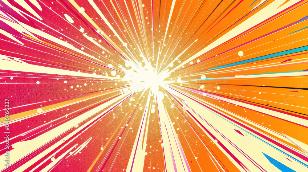Poster vibrant explosion of colors with dynamic lines and bursts in an abstract design, perfect for backgro