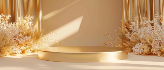 Golden award scene pedestal, premium template abstract, elegant 3D platform stand