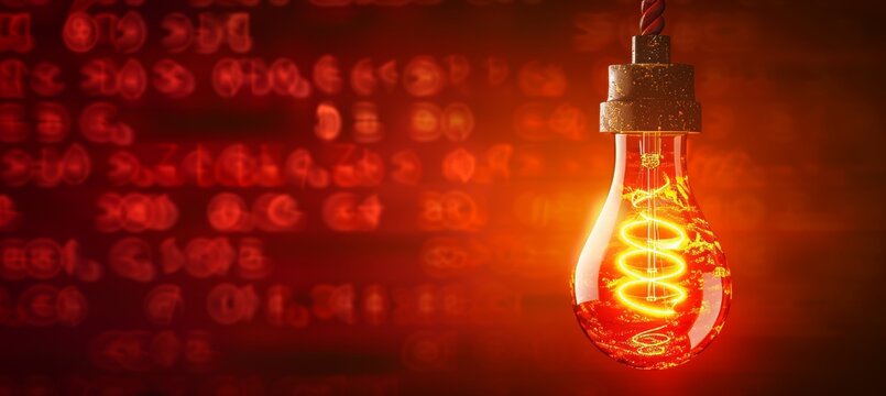 Scientific thought  glowing lamp amidst physical and mathematical formulas for education and science