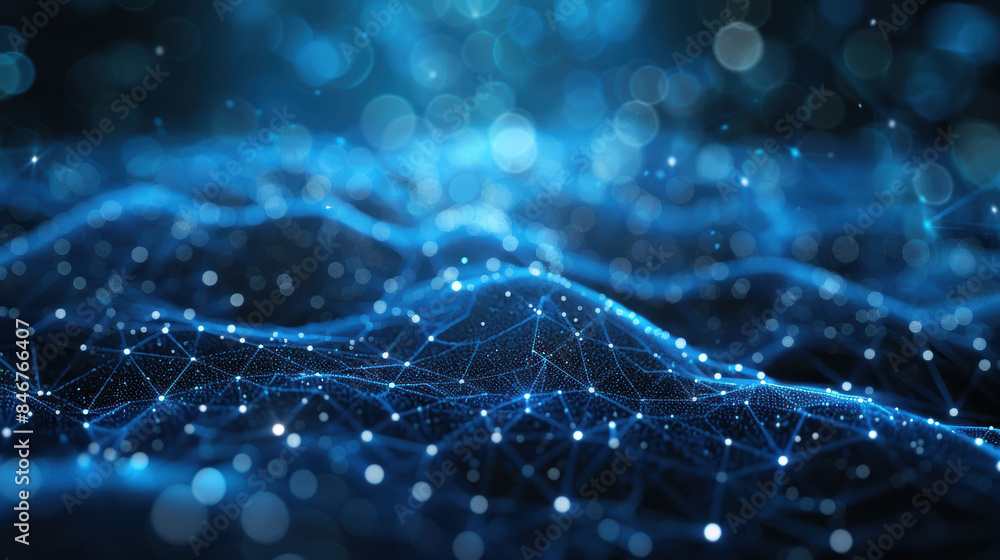 Poster abstract blue network and data concept, illustrating connectivity and technology with interconnected