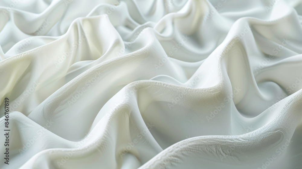 Poster close-up of soft, white fabric with gentle folds and smooth texture, creating an elegant and serene 