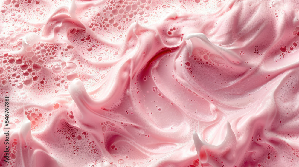 Poster pink and creamy whipped texture with bubbles. soft and fluffy foam pattern creating an abstract and 