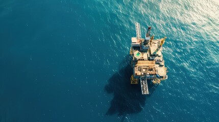 Aerial view of offshore oil and gas rig platform, ocean industry energy extraction