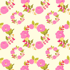 Floral seamless pattern. Floral wreaths vector background on light background