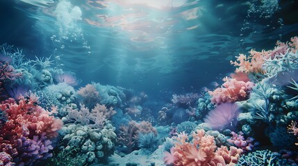 Fototapeta premium Beautiful underwater scenery with various types of fish and coral reefs Generative AI