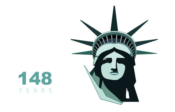 Statue of Liberty, 148 years old. USA Independence Day. Portrait of the Statue of Liberty. Green design, USA holiday. National symbol of America New York, banner, advertising. Vector illustration