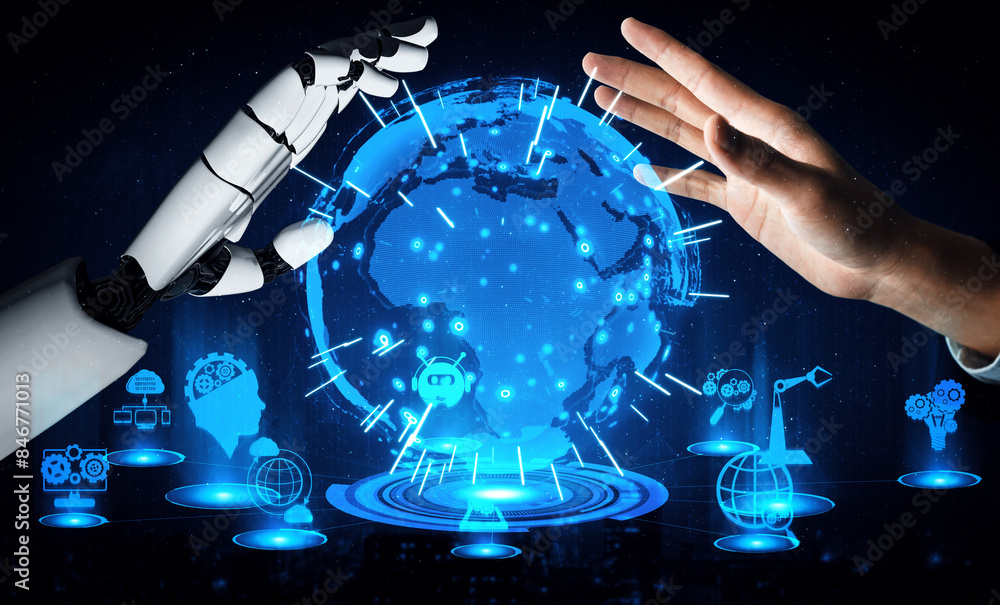 Aufkleber mlp 3d rendering artificial intelligence ai research of robot and cyborg development for future of p