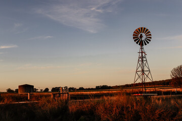 windmill at sunset, rural district of NSW
