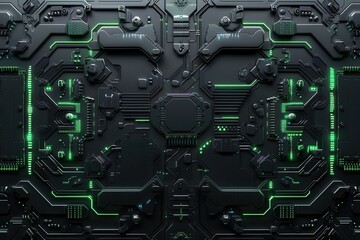 Fototapeta premium A futuristic space station with green walls and lights