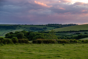 Obraz premium Evening light over the South Downs in Sussex, in early summer