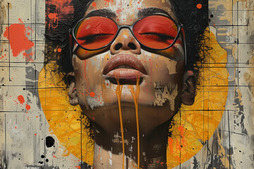 Abstract Urban Art of Woman with Sunglasses and Splattered Paint