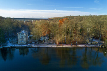 Fototapeta premium Aerial view of the Étangs de Commelles in winter
