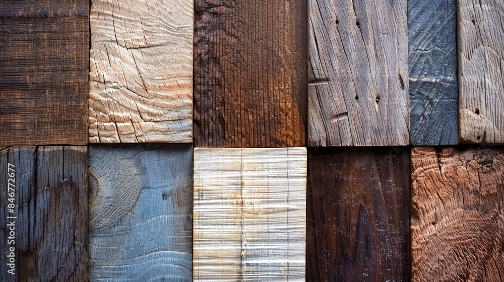 Poster close-up view of different wood textures arranged in a grid. this image showcases diverse wood types