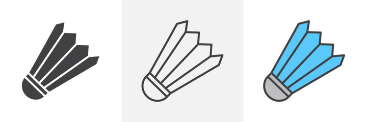 Competitive Badminton Equipment Icon Set. Shuttlecock Sport Vector Illustration.