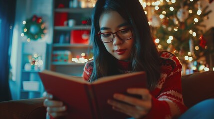 Asian women are doing activities, reading books, shopping, ordering online via the internet at home or at work during the holidays.