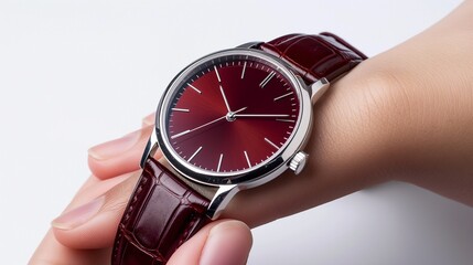 reddish mahroon watch decent style