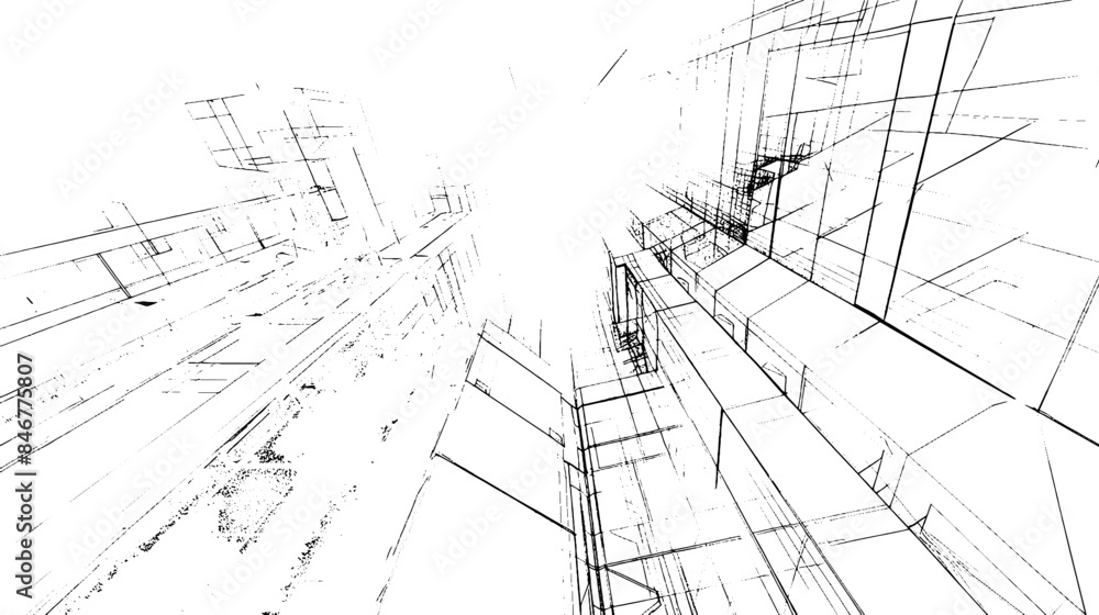 Aufkleber distressed sketch of building with dust on isolated background. architectural sketch of a house. lin