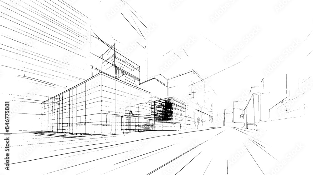 Aufkleber distressed sketch of building with dust on isolated background. architectural sketch of a house. lin