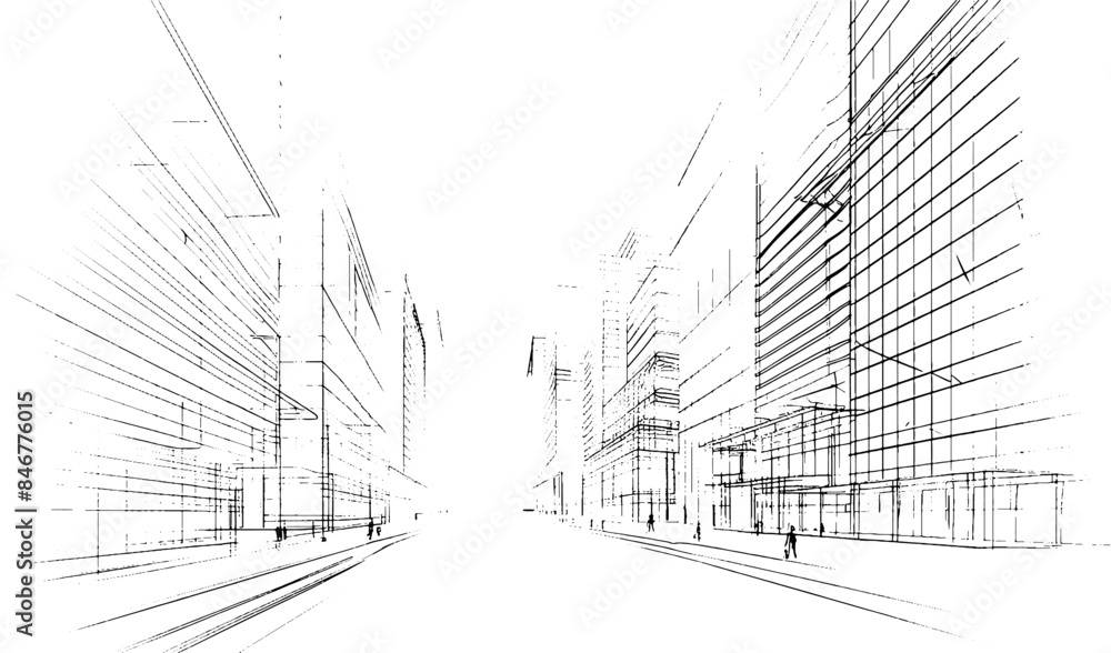Aufkleber distressed sketch of building with dust on isolated background. architectural sketch of a house. lin