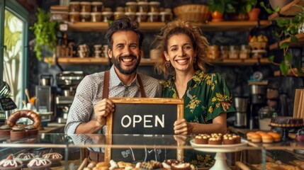 Naklejka premium The bakery owners with 