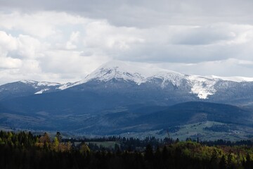 Snowy mountain range in the carpathians