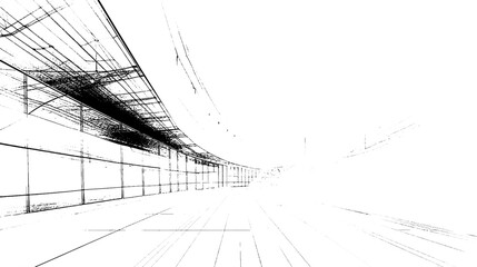 Distressed sketch of building with dust on isolated background. Architectural sketch of a house. linear sketch modern building on light gray background