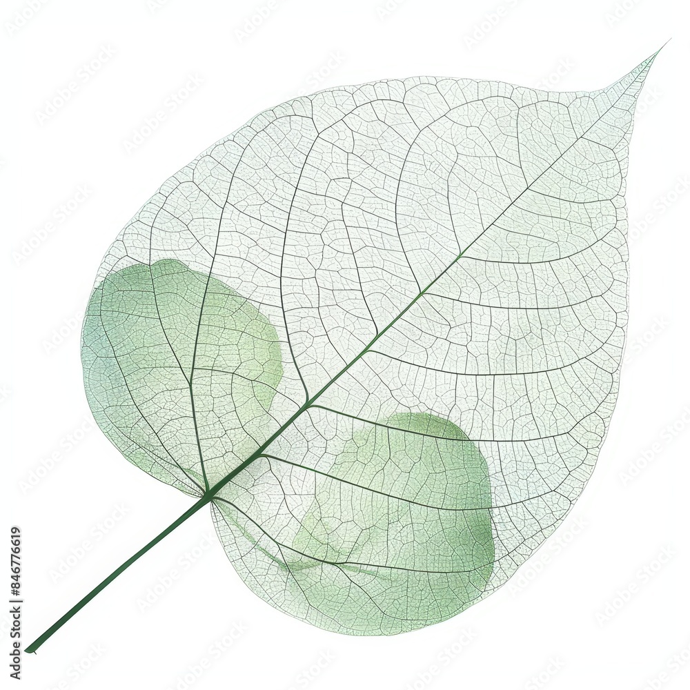 Poster detailed view of green leaf with highlighted veins on simple background for text overlay