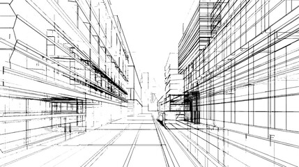 Distressed sketch of building with dust on isolated background. Architectural sketch of a house. linear sketch modern building on light gray background