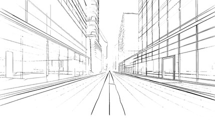 Distressed sketch of building with dust on isolated background. Architectural sketch of a house. linear sketch modern building on light gray background