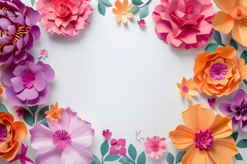 Assorted pink rose flowers border on a white background