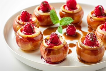 Sweet and Tart Baked Apple Delight with Toffee and Raspberry Cream