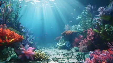 Naklejka premium Beautiful underwater scenery with various types of fish and coral reefs Generative AI